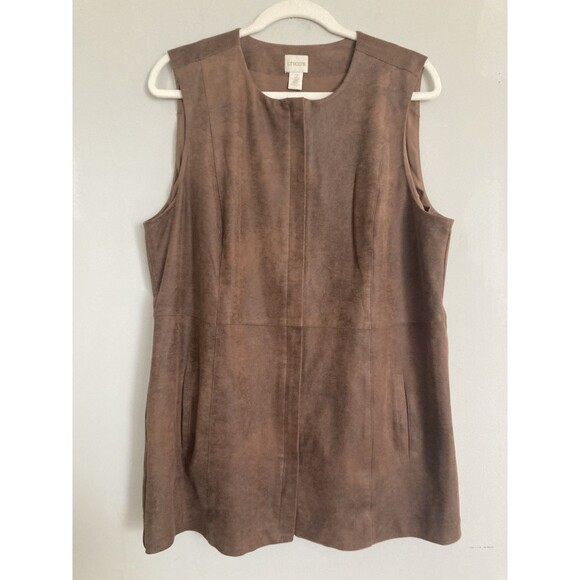 Chico’s Edgy Faux Leather Vest Topper LARGE Java Brown Versatile Sophisticated - Picture 1 of 9